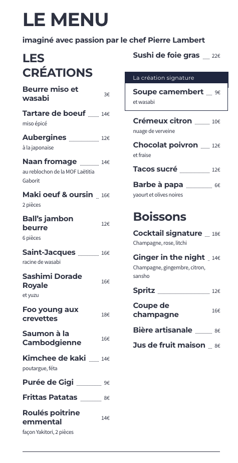 Menu Audass’ 2.0-1